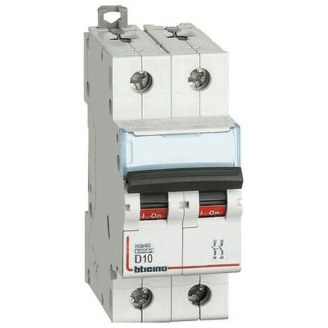 Interruttore magnetotermico Bticino 2P 10A 6kA tipo D 2 moduli FN82D10