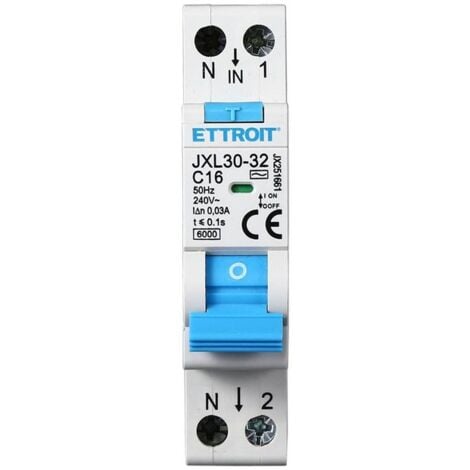 ETTROIT Interruttore Magnetotermico Differenziale 1P+N 16A 6KA 30mA 220V