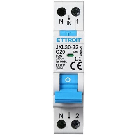 ETTROIT Interruttore Magnetotermico Differenziale 1P+N 20A 6KA 30mA 220V