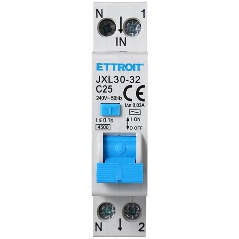 ETTROIT Interruttore Magnetotermico Differenziale 1P+N 25A C6 4.5kA 30mA 220V