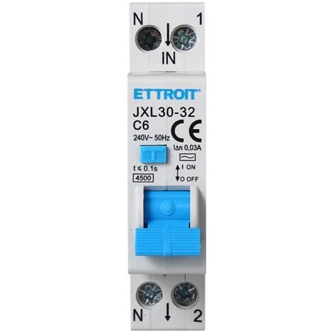 ETTROIT Interruttore Magnetotermico Differenziale 1P+N 6A C6 4.5kA 30mA 220V