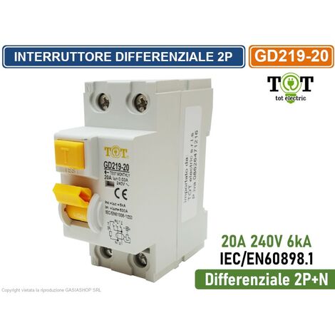 Interruttore Magnetotermico Differenziale 1P+N C20  0.03A 240V 6kA  Due Moduli