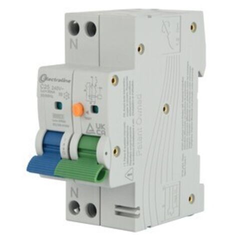 Interruttore Magnetotermico Differenziale (RCBO), 25A, Tipo A, Curva C, Sensibilità 30mA, Connessione 1P+N,