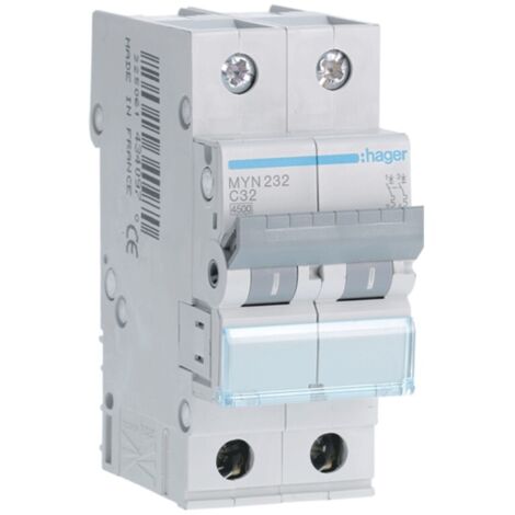 Interruttore magnetotermico Hager 2P 32A 4,5KA C 2 moduli MYN232
