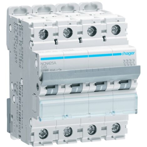 Interruttore magnetotermico Hager 4P 25A 10KA C 4 moduli NCN425A