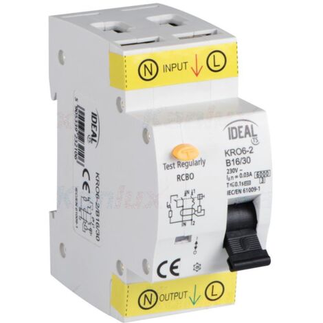 INTERRUTTORE MAGNETOTERMICODIFFERENZIALE 6KA 2P KRO6-2/B16/30 - KANLUX
