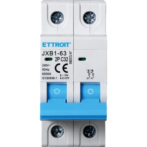 ETTROIT INTERRUTTORE MEGNETOTERMICO PER BARRA DIN 2 MODULI 2P 240V CURVA C 6KA 32A
