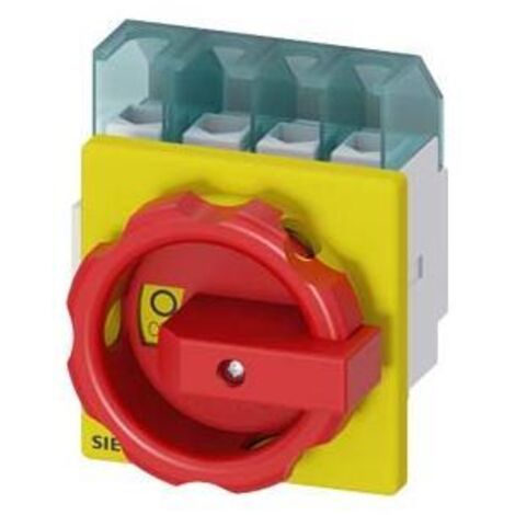 Interruttore principale/di emergenza 3P+N 25A 9,5kW AC23A 400V montaggio a pannello manopola giallo-rossa 4 fori 3LD2103-1TL53