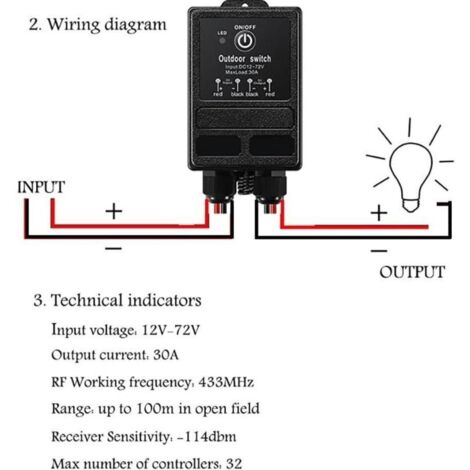 Interruttore remoto wireless - DC 12V/24V/48V/72V - Relè da 40A - Raggio d'azione di 100 metri - Telecomando RF