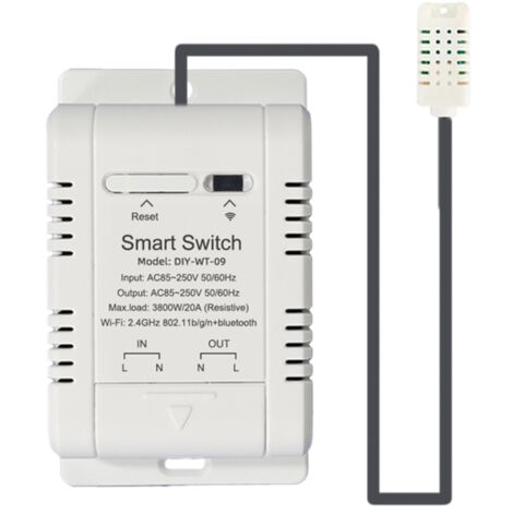 Interruttore termico Wi-Fi Ewelink, termostato connesso, controllo tramite app mobile con statistiche sui dati, compatibile con IFTTT e Google Assistant per il controllo vocale.