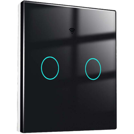 Interruttore Wifi Da Parete 86X86 Pannello Touch 2 Tasti Colore Nero WiFi + RF 433 Compatibile con Amazon Alexa e Google Home