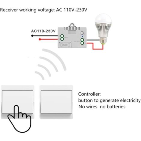 Interruttore wireless autoalimentato, non necessita di batterie, controllo remoto wireless di apparecchi di illuminazione, impermeabile e sicuro, installabile direttamente in bagno, ecc.