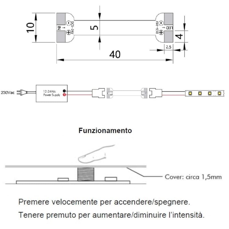 Image of Alpha Elettronica - interruttore/dimmer touch con puntino blu per profilo led JO-CONTR-020/10