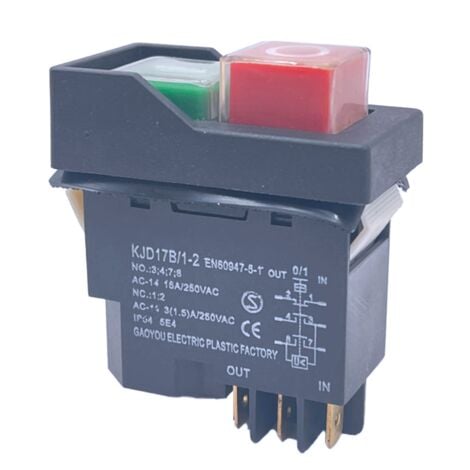 TLILY Interruttori a pulsante di avviamento elettromagnetico a 6 pin KJD17 15A AC250V IP55 Interruttore di sicurezza per apparecchiature impermeabili
