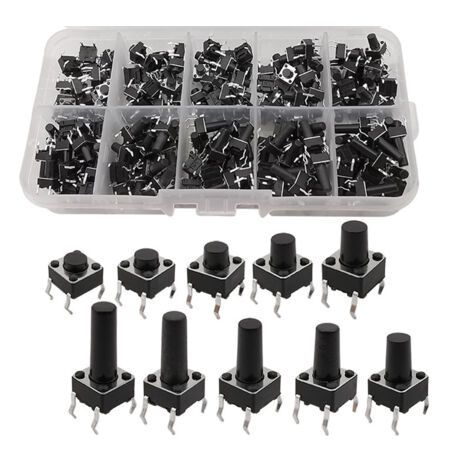 Interruttori a pulsante tattili da 100 pezzi 10 valori 6x6mm, kit assortimento interruttori, nero