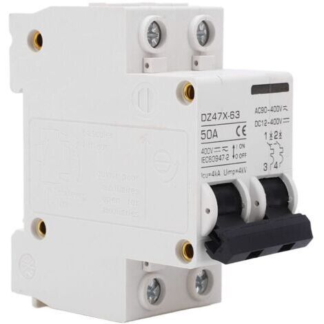 Interruttori automatici 50 A, 400 V AC/DC, 2-poli, potere di interruzione 4 kA, interruttore automatico con disinnesco elettromagnetico e potere di interruzione per sistemi fotovoltaici con moduli sol