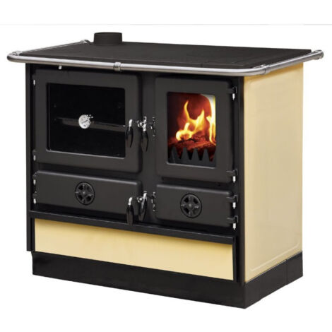 Interstoves – Cuisinière à bois en fonte 70% – Double combustion – Grand four avec thermomètre – Vitres thermorésistantes jusqu'à 750°C