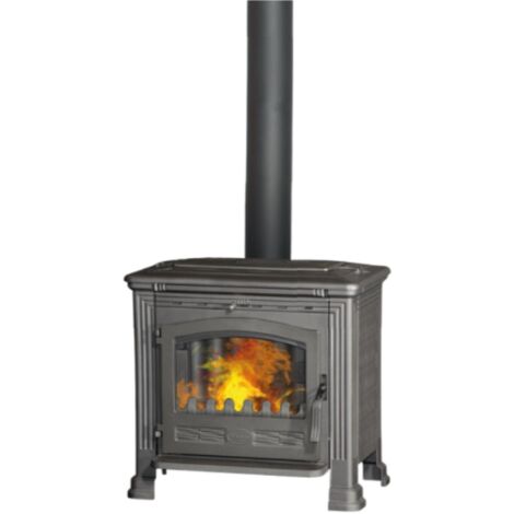 Interstoves – Poêle à bois Sienna 9 bûches 50 cm – Fonte grise thermo-peinte – Sortie des fumées sur le dessus ou à l'arrière – Foyer panoramique
