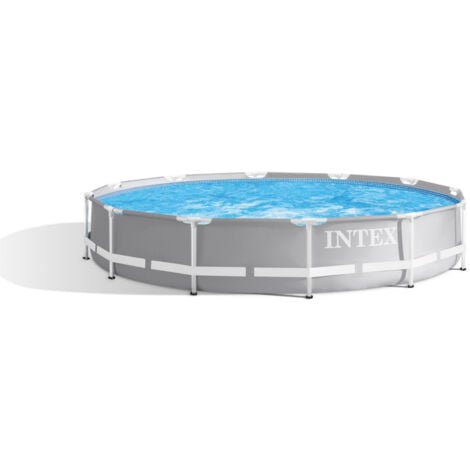 Intex 26712NP – Piscina Fuori Terra Prisma Frame Rotonda, Pompa Filtro 2006 L/h, 6503 L, Acciaio e PVC, Grigio, 366x76 cm