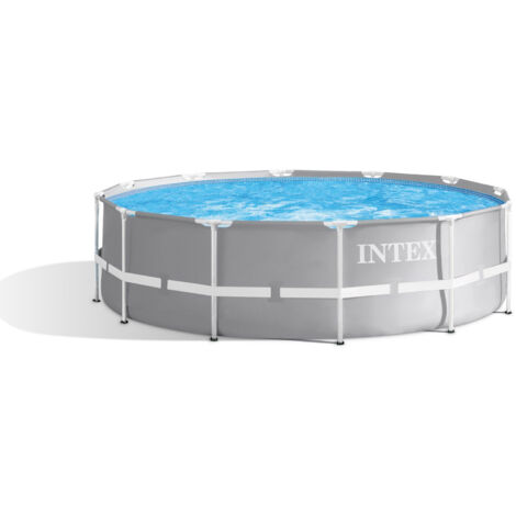 Intex 26716NP – Piscina Fuori Terra Prisma Frame Rotonda, Pompa Filtro 2006 L/h, Scaletta, 8592 L, Acciaio e PVC, Grigio, 366x99 cm