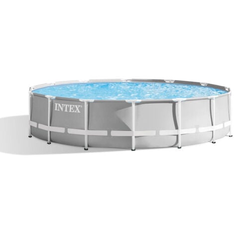 Intex 26720NP – Piscina Fuori Terra Prisma Frame Rotonda, Pompa Filtro 3785 L/h, Scaletta, Telo Base e Copertura, 12706 L, Acciaio e PVC, Grigio, 427x107 cm
