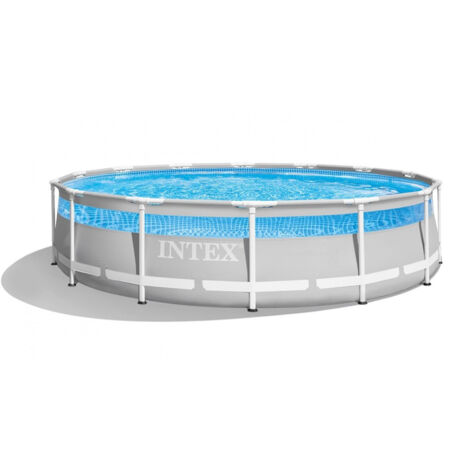 Intex 26722NP – Piscina Fuori Terra Prisma Frame Clearview Rotonda, Pompa Filtro 3785 L/h, Scaletta, Telo Base e Copertura, 12706 L, Acciaio e PVC, Grigio, 427x107 cm