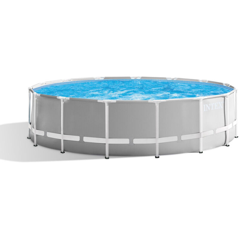 GRE - Intex 26726NP – Piscina Fuori Terra Prisma Frame Rotonda, Pompa Filtro 3785 L/h, Scaletta, Telo Base e Copertura, 16805 l, Acciaio e pvc,
