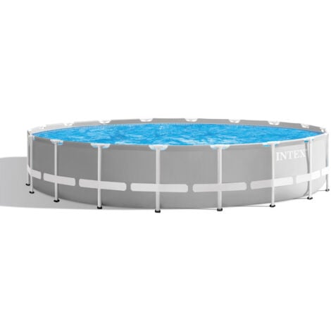 Intex 26732NP – Piscina Fuori Terra Prisma Frame Rotonda, Pompa Filtro 5678 L/h, Scaletta, Telo Base e Copertura, 24311 L, Acciaio e PVC, Grigio, 549x122 cm