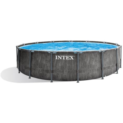 Intex 26742NP – Piscina Fuori Terra Prisma Frame Greywood Rotonda, Pompa Filtro 3785 L/h, Scaletta, Telo Base e Copertura, 16805 L, Acciaio e PVC, Marrone, 457x122 cm