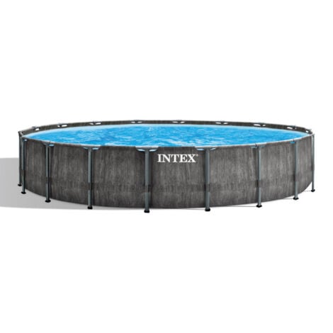 Intex 26744NP – Piscina Fuori Terra Prisma Frame Greywood Rotonda, Pompa Filtro 5678 L/h, Scaletta, Telo Base e Copertura, 24311 L, Acciaio e PVC, Marrone, 549x122 cm