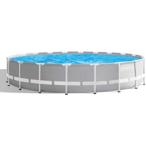GRE Intex 26756NP – Piscina Fuori Terra Prisma Frame Rotonda, Pompa Filtro 5678 L/h, Scaletta, Telo Base e Copertura, 32695 L, Acciaio e PVC, Grigio, 610x132 cm