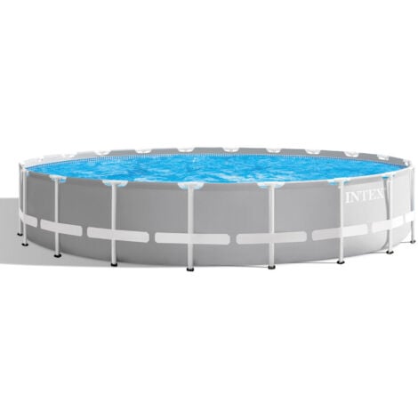 GRE Intex 26756NP – Piscina Fuori Terra Prisma Frame Rotonda, Pompa Filtro 5678 L/h, Scaletta, Telo Base e Copertura, 32695 L, Acciaio e PVC, Grigio, 610x132 cm