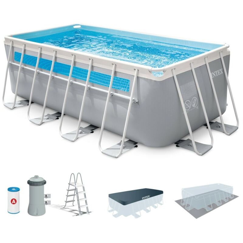 piscina fuori terra con struttura rettangolare intex "prisma frame clearview" grigio chiaro 400x200x122 cm - cod. 26770np