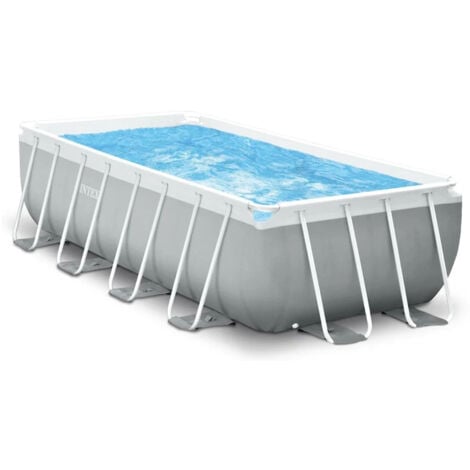 Intex 26792NP – Piscina Fuori Terra Prisma Frame Rettangolare, Pompa Filtro 3785 L/h, Scaletta, Telo Base e Copertura, 10874 L, Acciaio e PVC, Grigio, 488x244x107 cm