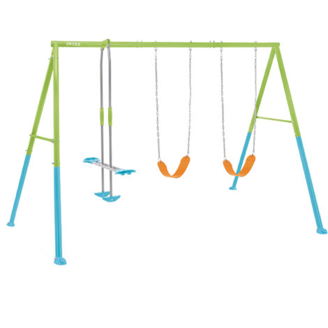 Intex 44121 Altalena Swing Set Colorata Due seggiolini e Dondolo 343x249x203 cm Bimbo Verde