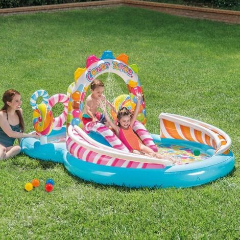 Intex 57149NP - Piscina Gonfiabile Play Center Caramelle, Vinile, Multicolore, 295x191x130 cm