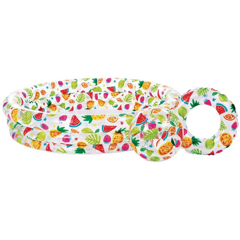 Intex - 167438 Set Piscina Palla e Salvagente Ananas, Multicolore, 132x132x28 cm, 59469