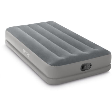 Intex 64112 - Materasso Gonfiabile Prestige Mid-Rise Singolo, con Pompa USB incorporata, PVC, Grigio, 99x191x30 cm