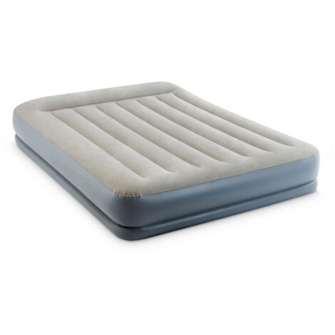Intex 64118ND - Materasso Gonfiabile Dura-Beam Pillow Rest Mid-Rise Matrimoniale, con Pompa Elettrica Incorporata, PVC, Grigio, 152x203x30 cm