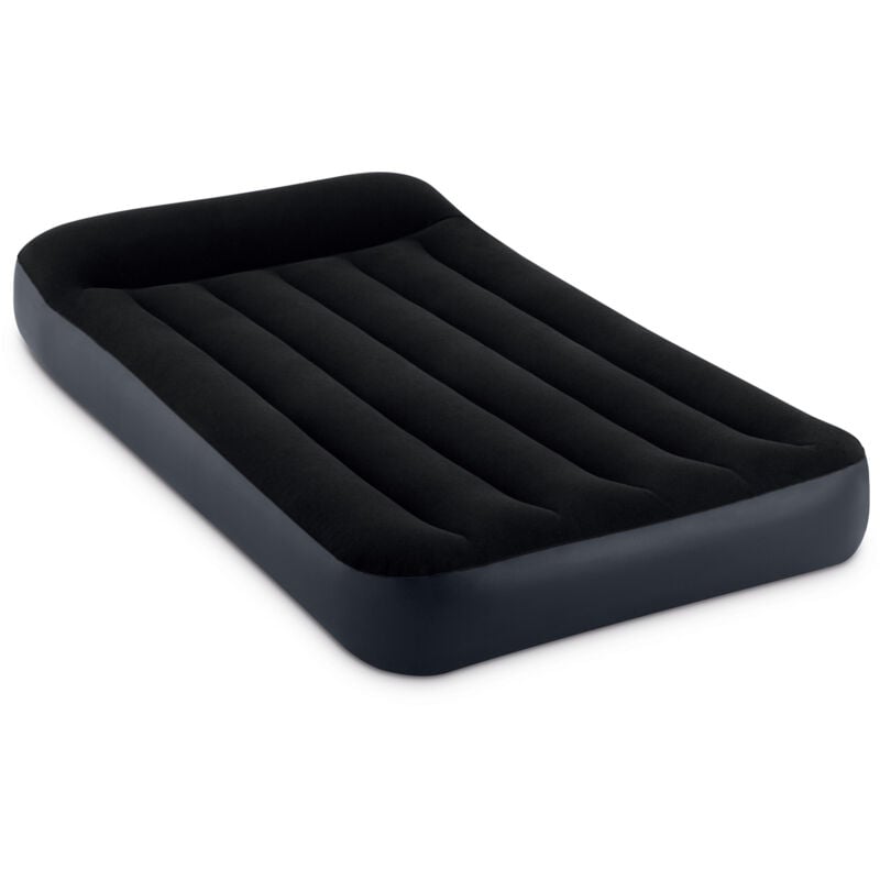 64146ND - Materasso Gonfiabile Dura-Beam Pillow Rest Singolo, con Pompa Elettrica Incorporata, pvc, Nero, 99x191x25 cm - Intex