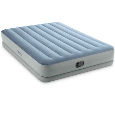 Intex 64159 - Materasso Gonfiabile Dura-Beam Mid-Rise Comfort Matrimoniale, con Pompa USB, PVC, Grigio e Azzurro, 152x203x36 cm
