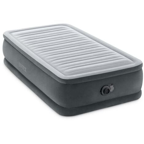 Intex 64412ND - Materasso Gonfiabile Dura-Beam Comfort Plush Elevated Singolo, con Pompa Elettrica Incorporata, PVC, Grigio, 99x191x46 cm