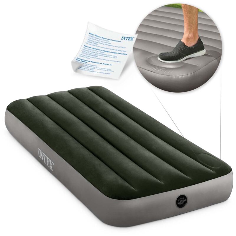 Materasso mezza piazza gonfiabile Intex airbed dura-beam standard downy' con pompa a pedale verde 76x191x25 cm - cod. 64760