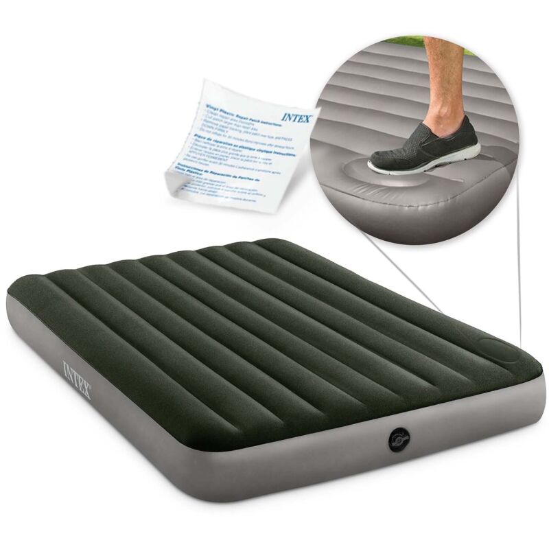 materasso matrimoniale gonfiabile intex "airbed dura-beam standard downy" colore verde scuro con pompa a pedale, 152x203x25 cm - cod. 64763