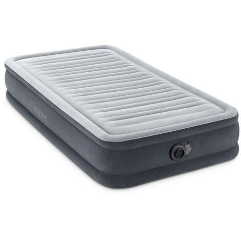 Intex 67766ND - Materasso Gonfiabile Dura-Beam Comfort Plush Singolo, con Pompa Elettrica Incorporata, PVC, Grigio, 99x191x33 cm