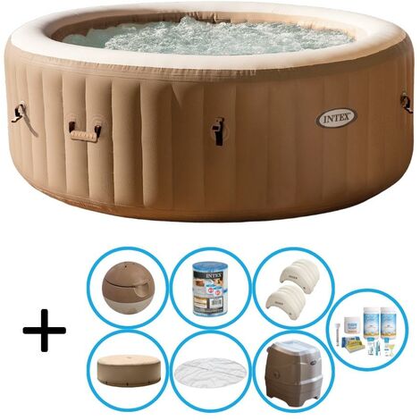 Intex - Bubble Massage - Jacuzzi - 196 x 71 cm - Avec housse isolante, kit de soins et appui-tête - Beige - Beige