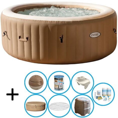Intex - Bubble Massage - Jacuzzi - 196 x 71 cm - Beige - Paquet d'entretien inclus en bekerhouder - Beige