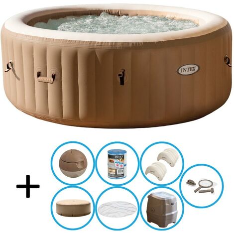 Intex - Bubble Massage - Jacuzzi - 196 x 71 cm - Met isolerende afdekhoes, hoofdsteun en onderhoudskit - Beige