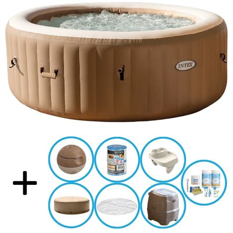 Intex - Bubble Massage - Jacuzzi - 196 x 71 cm - Met isolerende afdekhoes, onderhoudspakket en bekerhouder - Beige - Beige