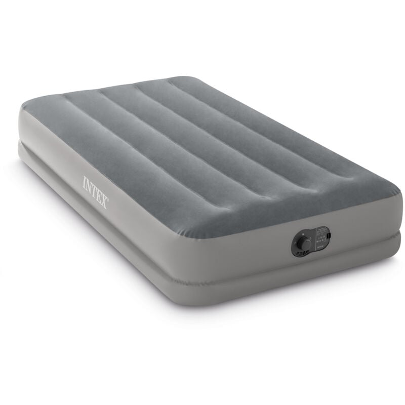 64112 - Materasso Gonfiabile Prestige Mid-Rise Singolo, con Pompa usb incorporata, pvc, Grigio, 99x191x30 cm - Intex